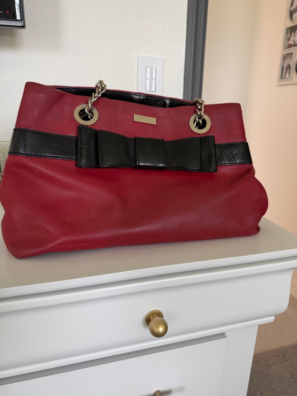 kate spade Red and Black Bow-Trim Shoulder Bag